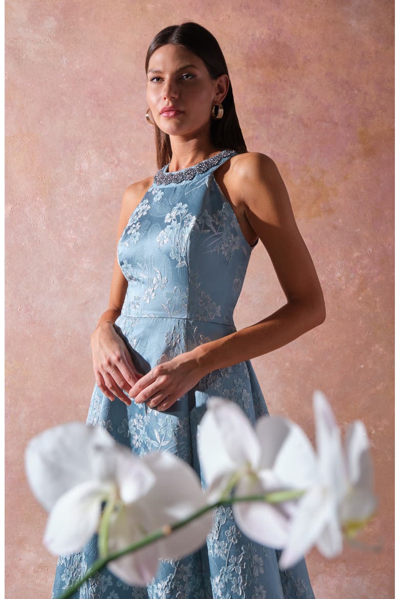 Donatella Floral Jacquard Gown, Alternate, color, ADRIATIC BLUE