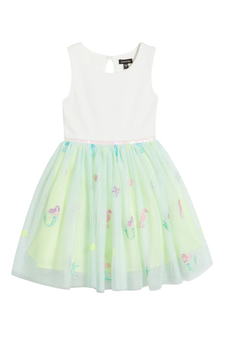 zunie mermaid dress Zunie Kids' Ruffle Sleeve Mermaid Foil Print Dress In Pink/ Multi
