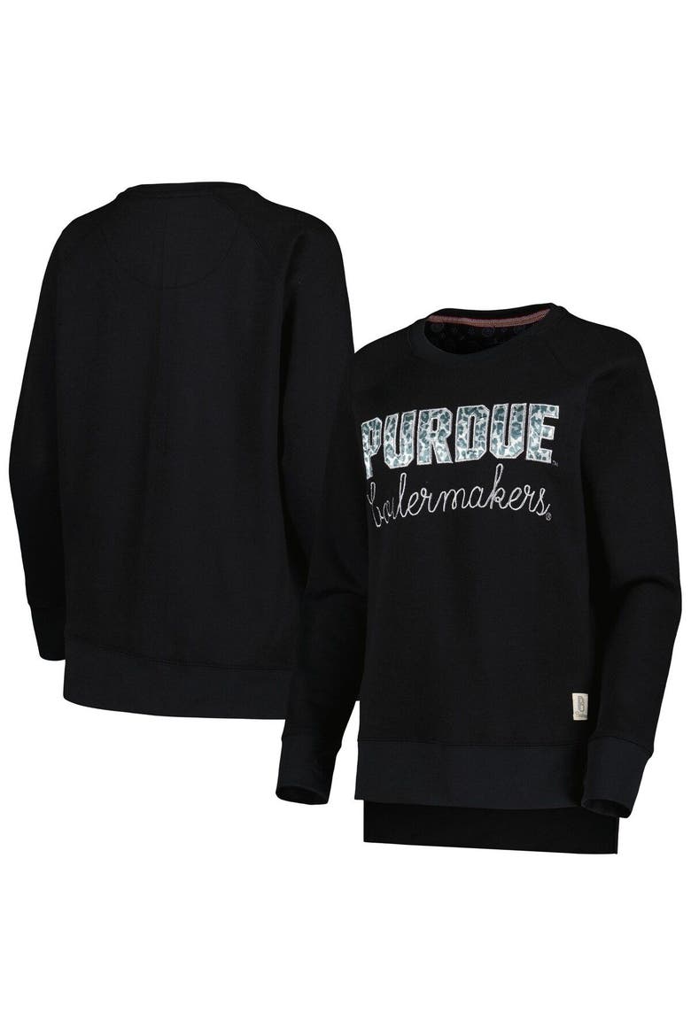 Women's Pressbox Black Purdue Boilermakers Steamboat Animal Print Raglan Pullover Sweatshirt, Main, color, Black