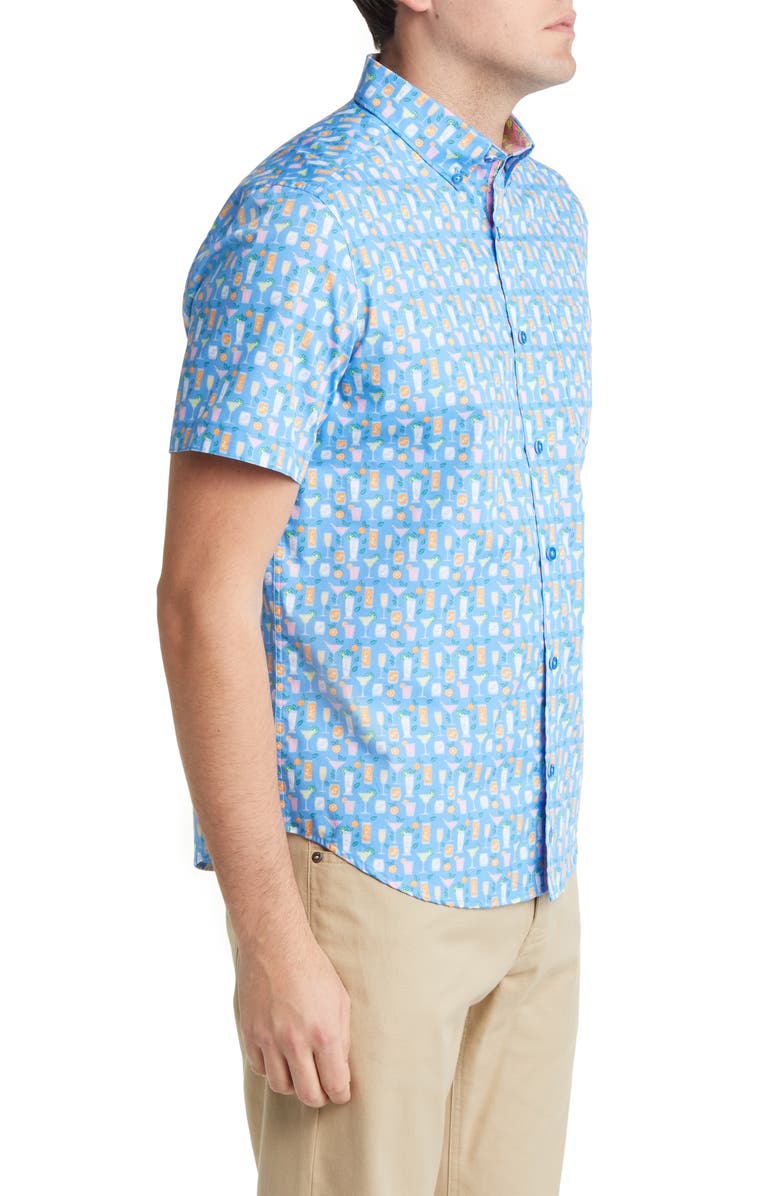 Johnston & Murphy Cocktail Print Short Sleeve Button-Down Shirt, Alternate, color, 