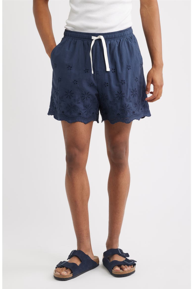 Banks Embroidered Eyelet Cotton Shorts, Main, color, NAVY