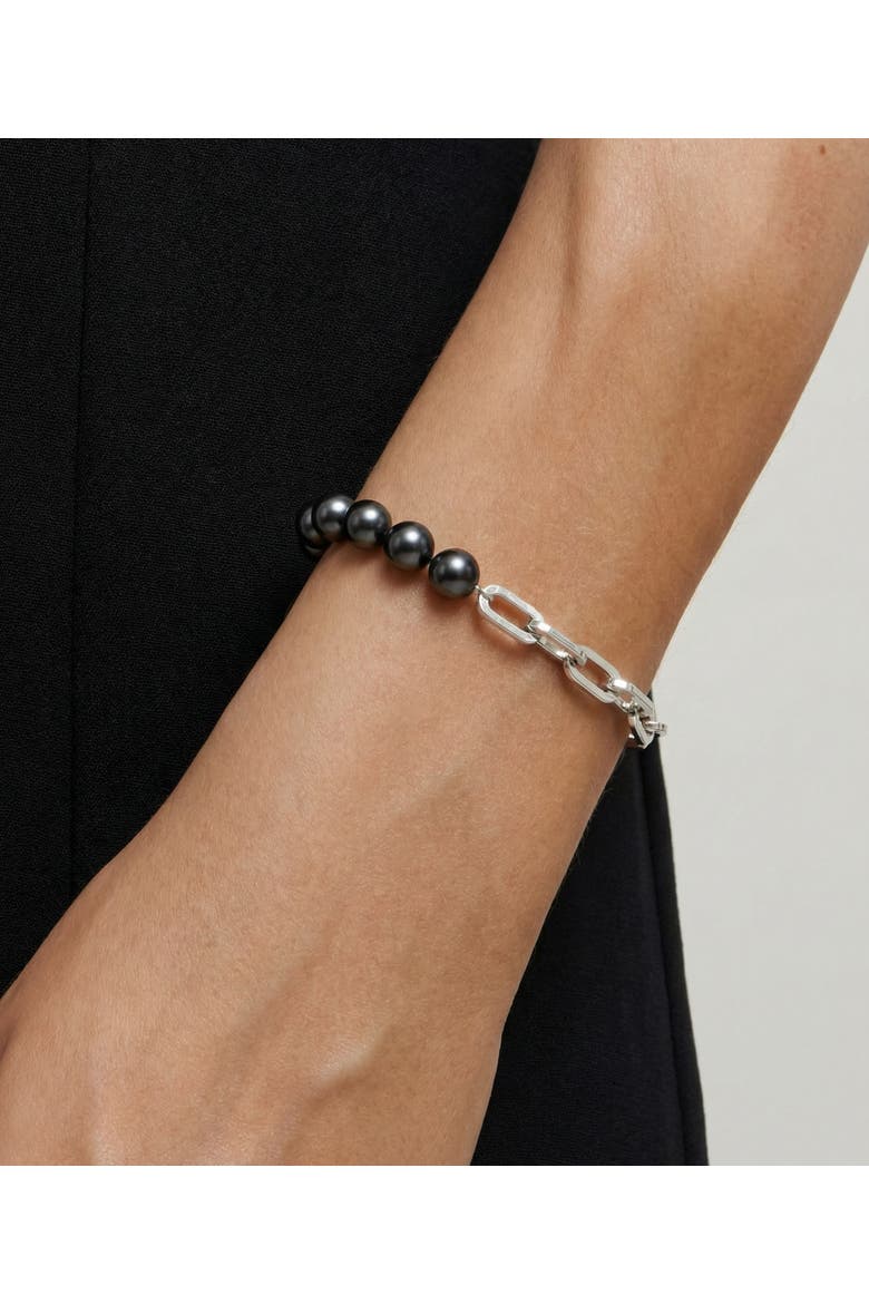 7.5-8.0mm Black Freshwater Pearl & Chain Blake Bracelet for Women, Alternate, color, Sterling Silver Chain