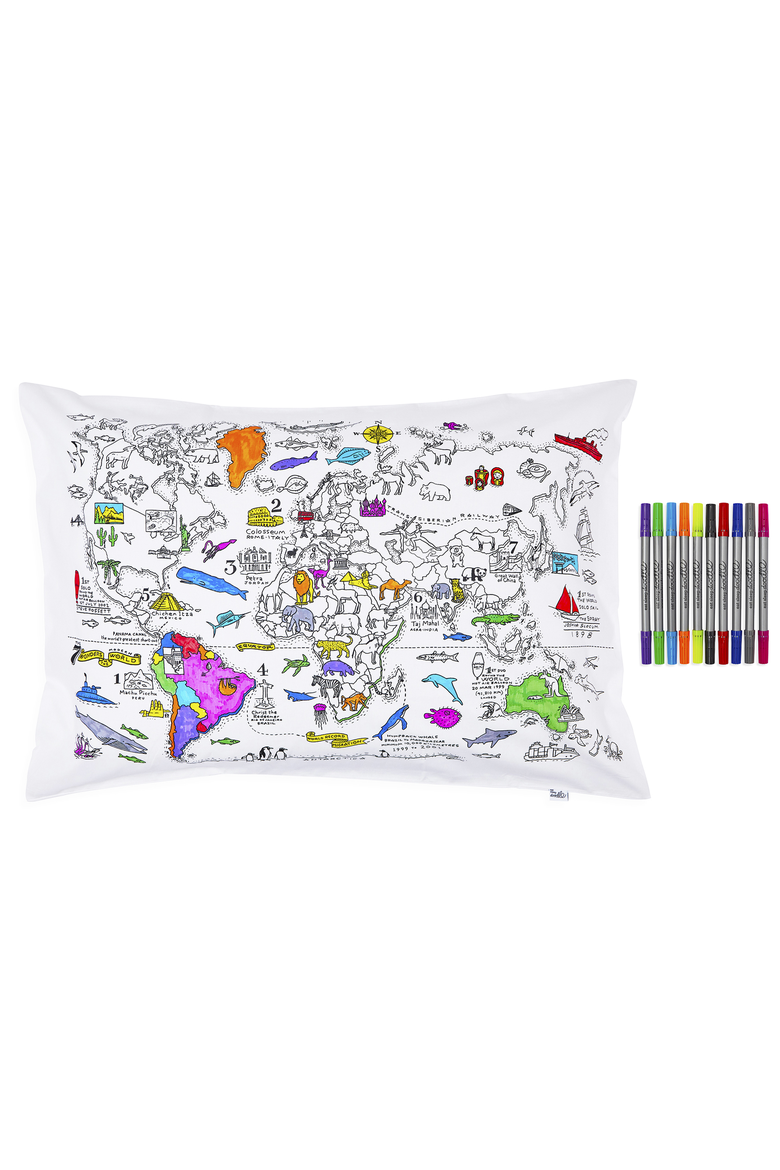 Color Your Own Pillowcase World Map, Main, color, White