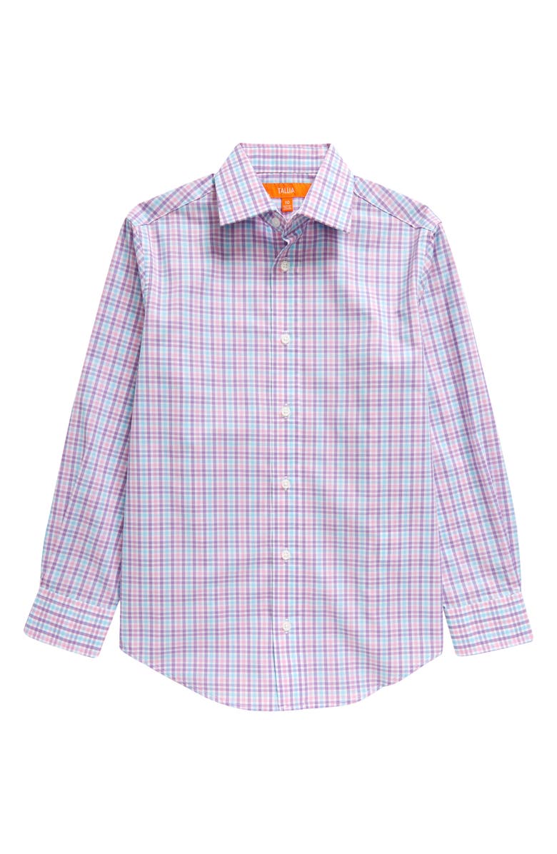 Tallia Kids' Plaid Cotton Blend Dress Shirt, Main, color,