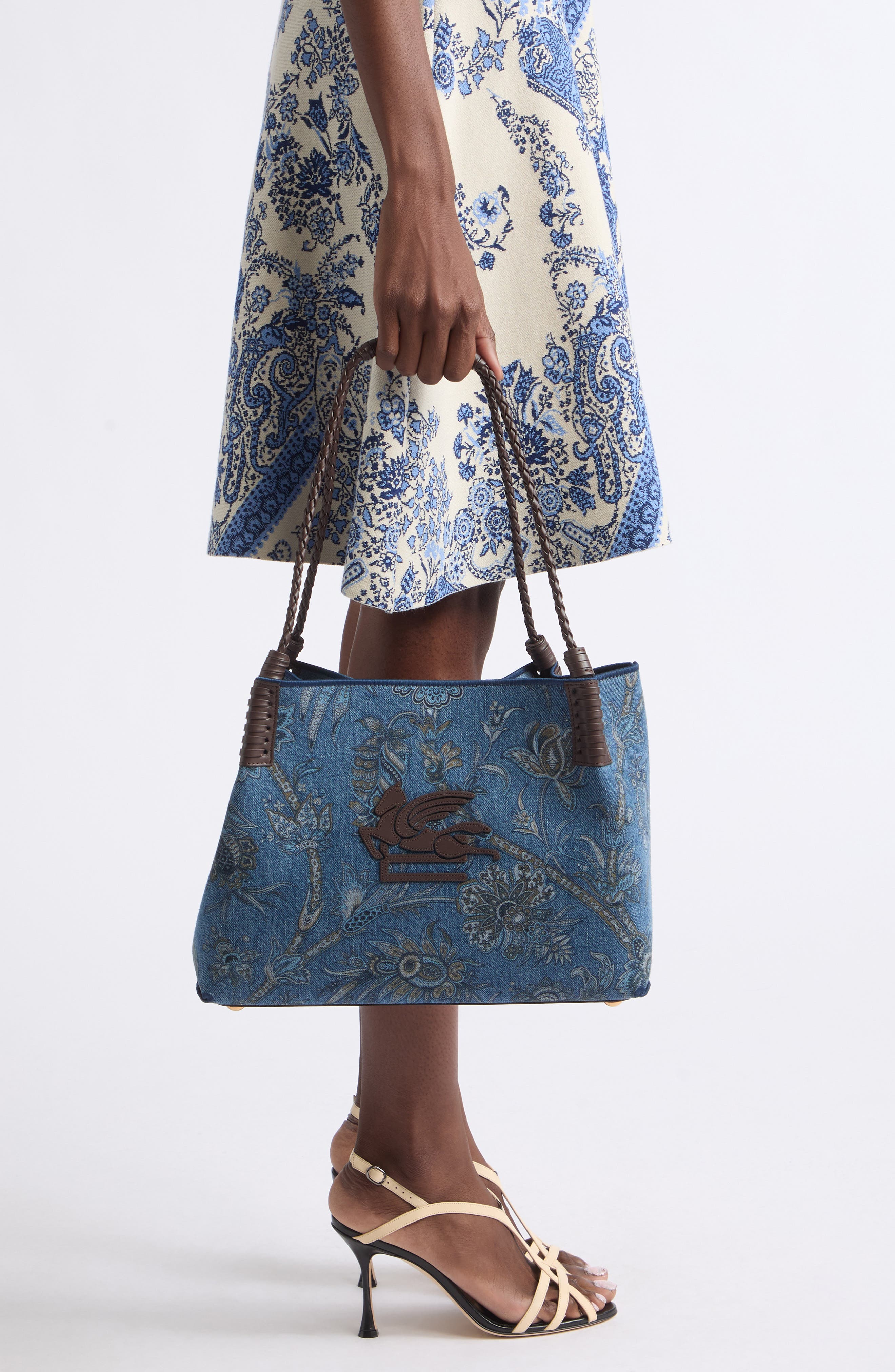Small Libra Denim Shopping Tote, Alternate, color, PRINT ON BLUE BASE