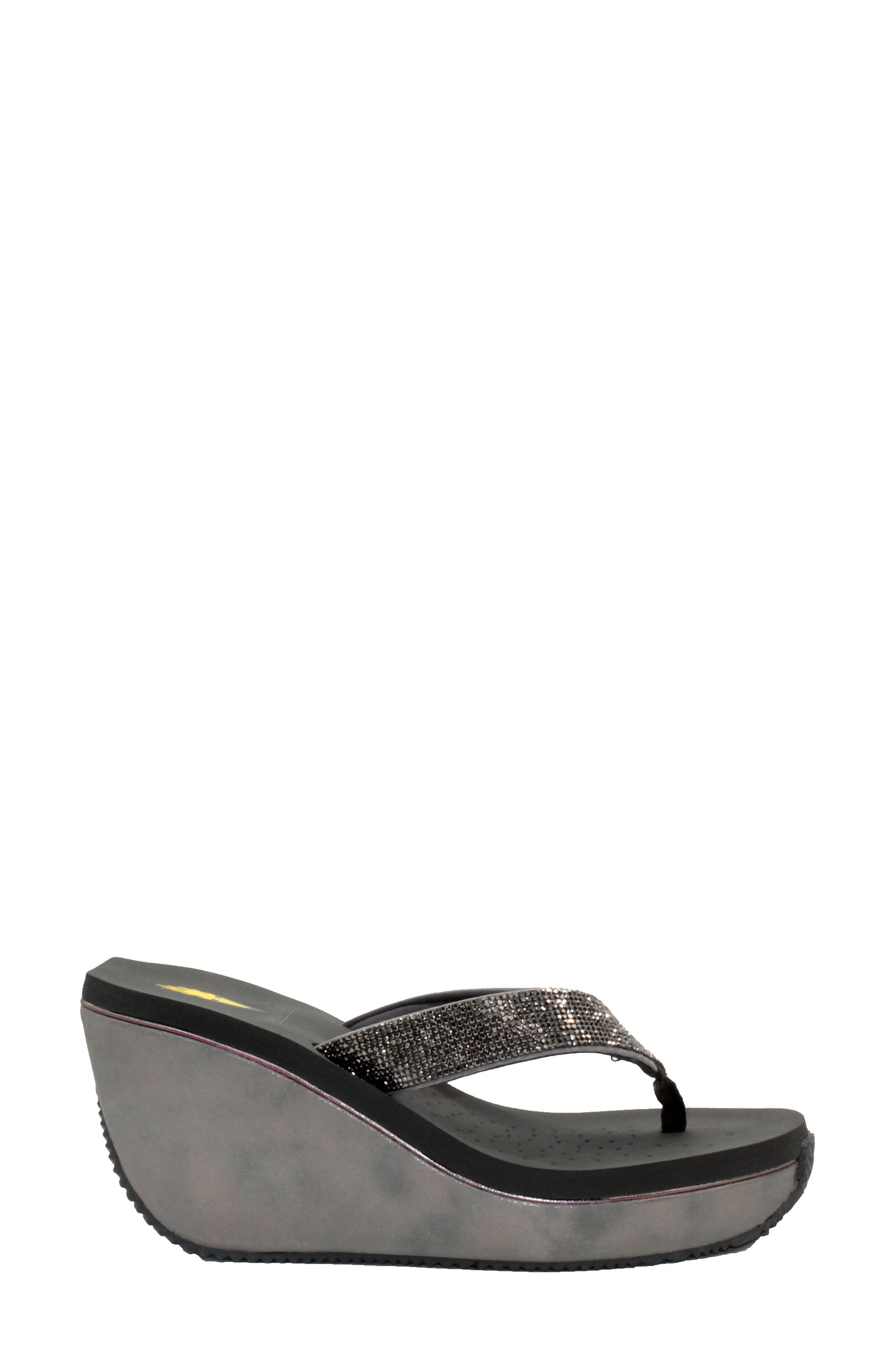 Glimpse Wedge Flip Flop, Alternate, color, GREY WITH RHINESTONES