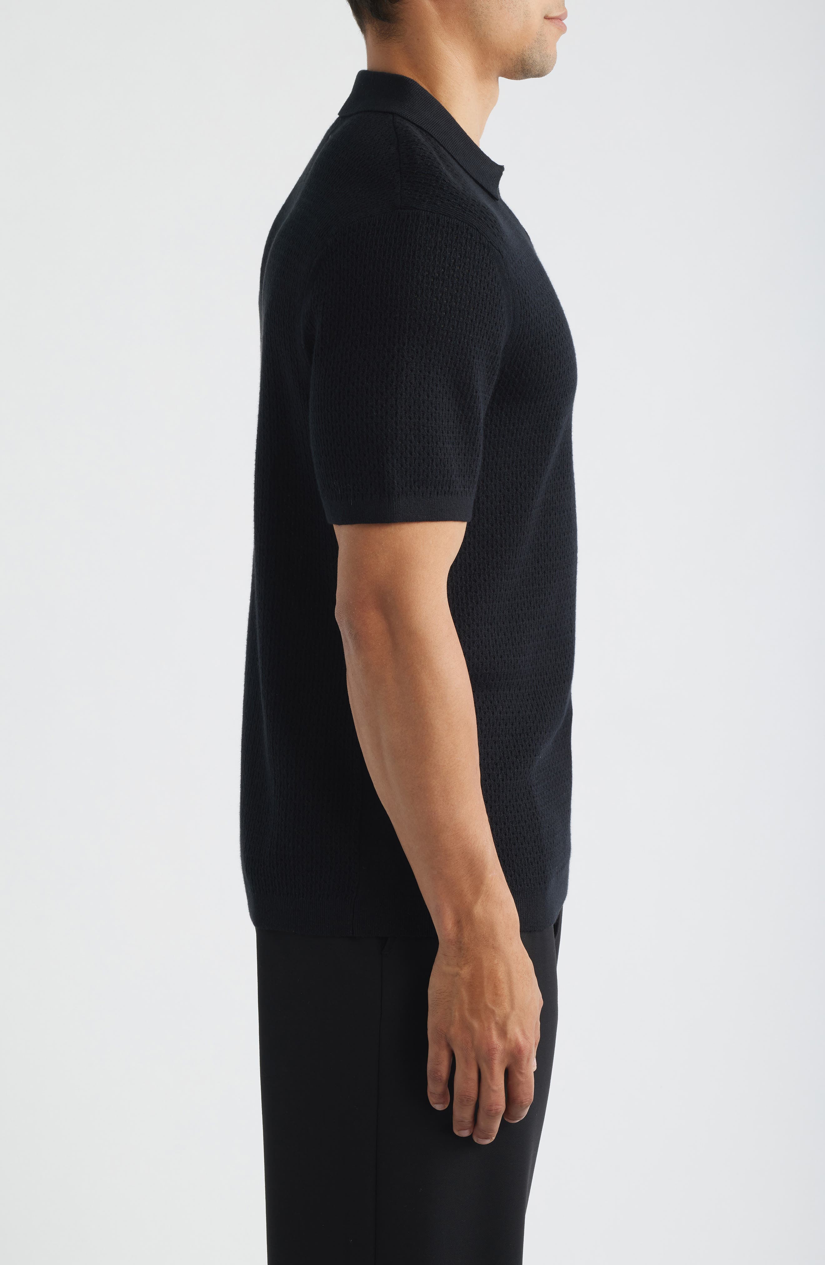 Reigning Champ Victor Johnny Collar Cotton & Linen Mesh Stitch Polo Sweater — фото 3