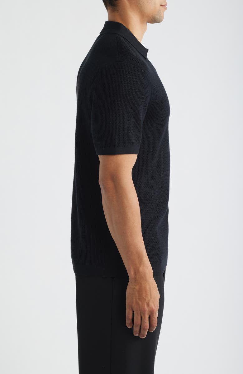 Reigning Champ Victor Johnny Collar Cotton & Linen Mesh Stitch Polo Sweater, Alternate, color, Black