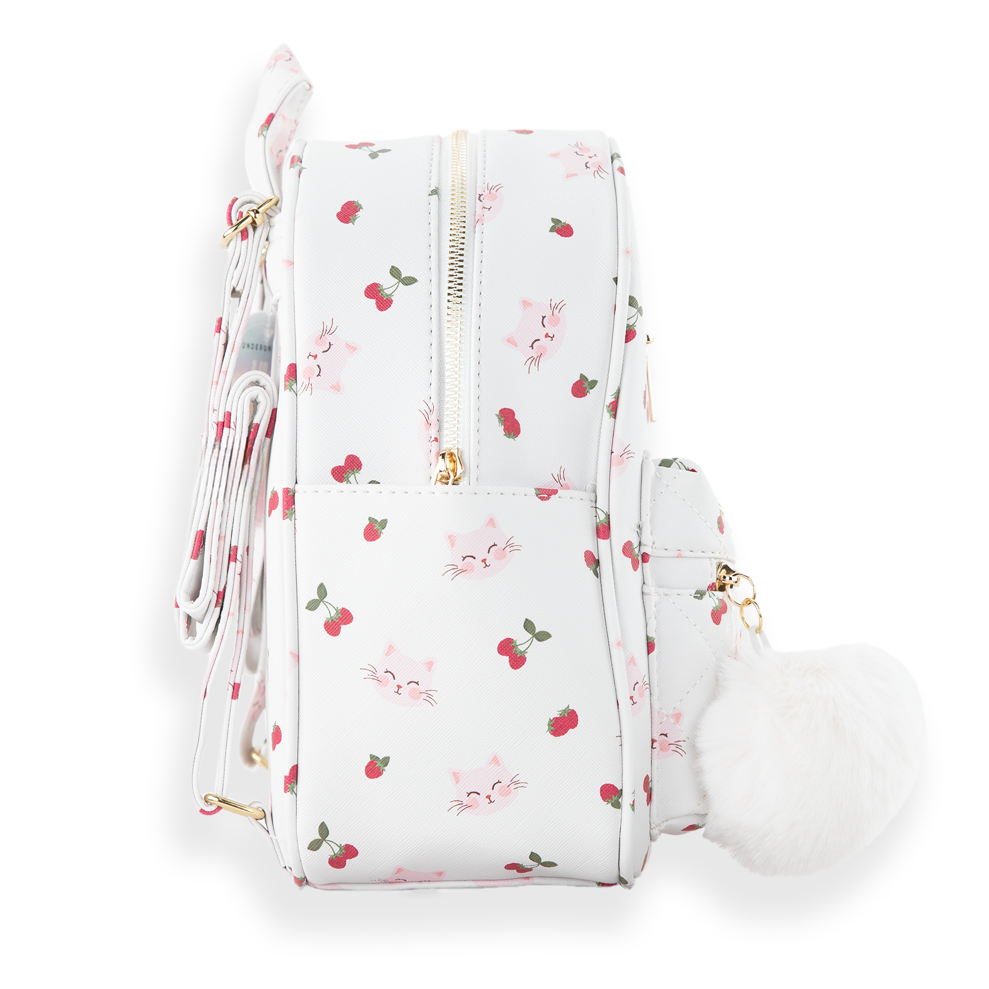 Kitten & Strawberry Quilted Mini Backpack Set, Alternate, color, Raspberry Galore/ Off White