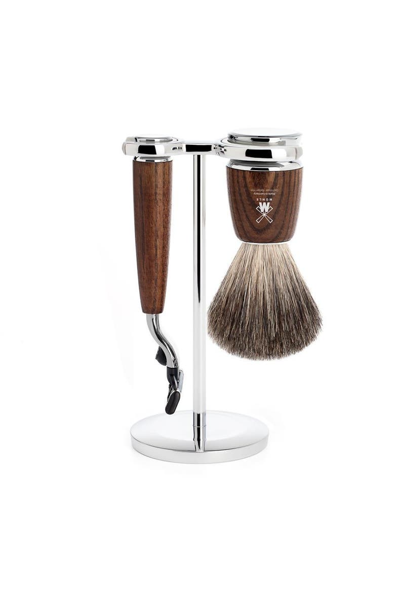 MÜHLE Rytmo Steamed Ash 3-Piece Pure Badger & Mach-3 Shaving Set, Main, color, Steamed Ash