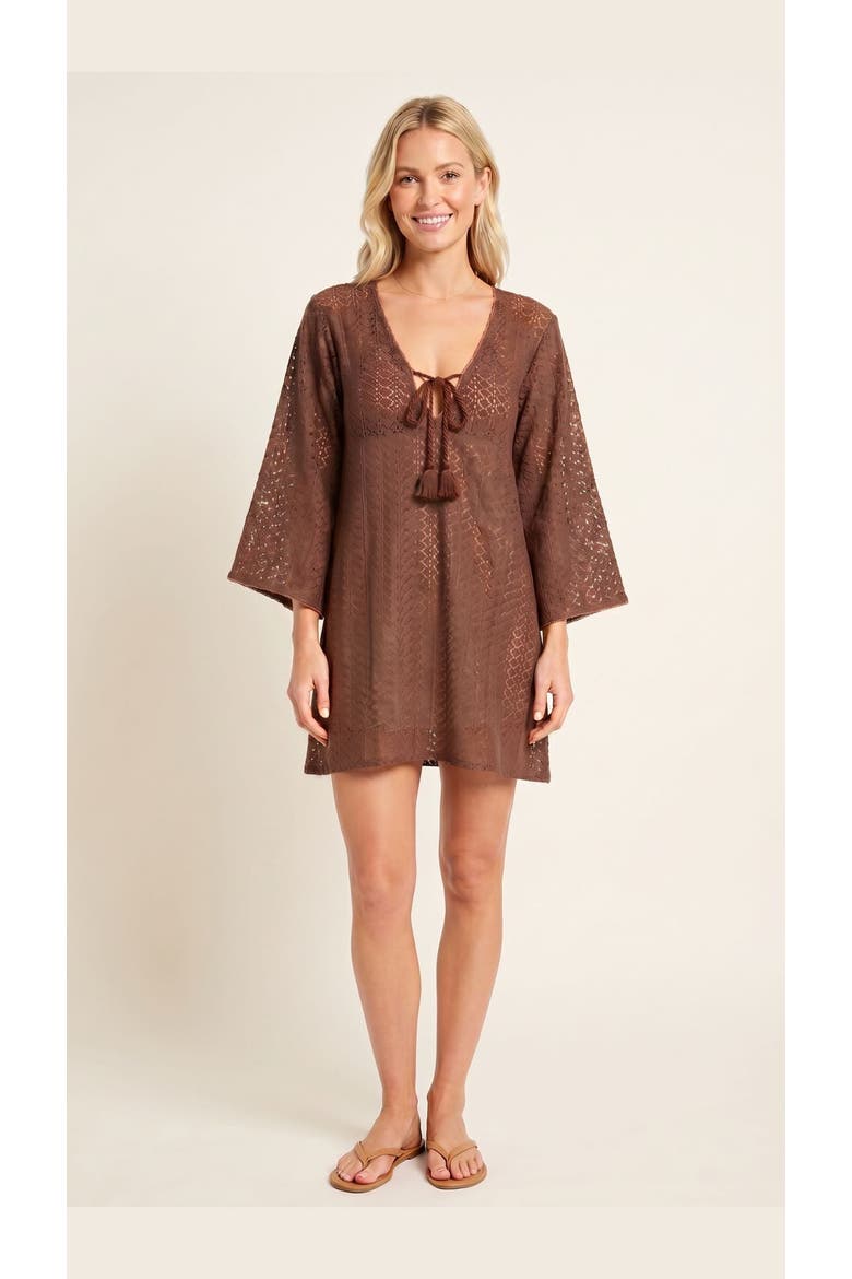 Sorrento Bell Sleeve Crochet Cover-up, Main, color, Brown