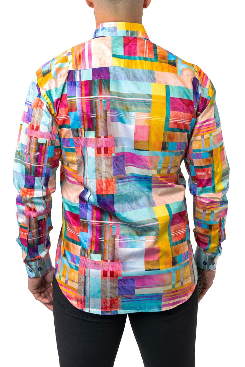 Fibonacci Cube 41 Cotton Button-Up Shirt, Alternate, color, YELLOW