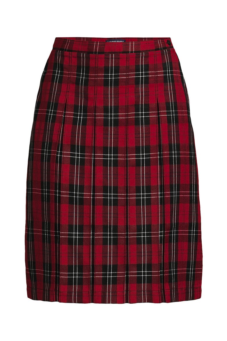 School Uniform Young  Plaid Box Pleat Skirt Top of the Knee, Alternate, color, Red/Black Plaid