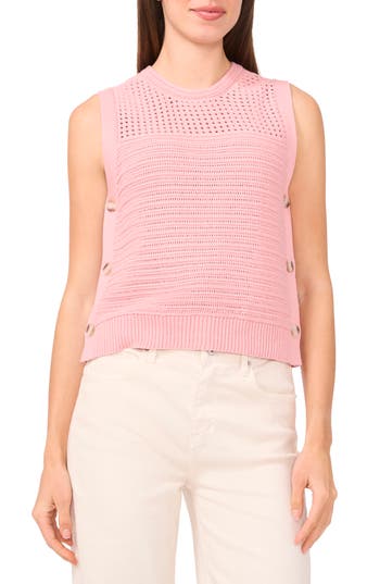 Halogen ® Open Stitch Sleeveless Cotton Side Button Sweater In Pink