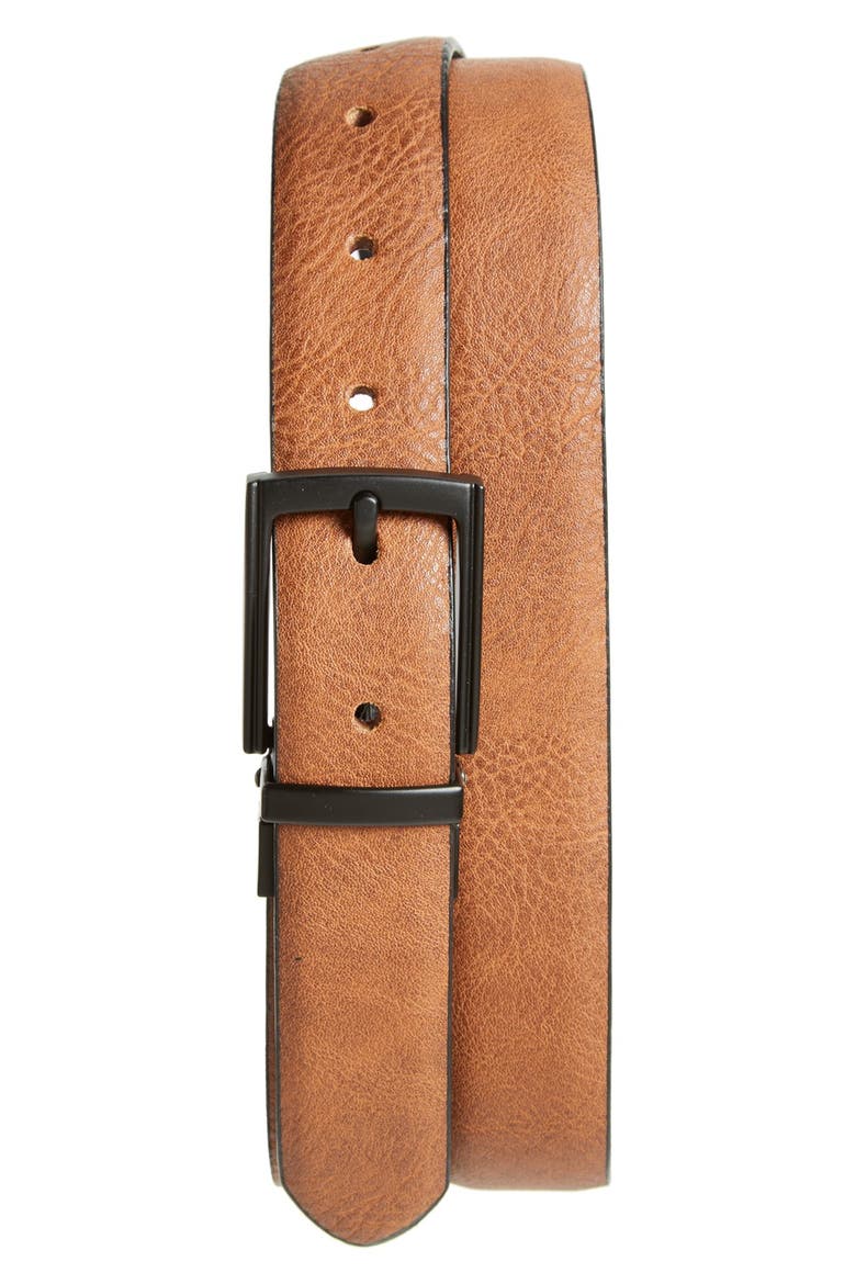 Reversible Faux Leather Belt, Main, color, BLACK MULTI