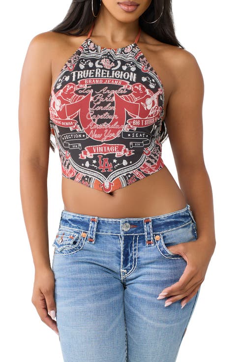 Printed Buddha Halter Scarf Top