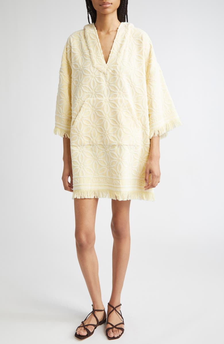 Zimmermann Coco Jacquard Terry Cloth Hooded Dress, Main, color, Yellow/ Cream
