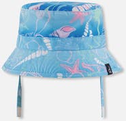 Deux par Deux Wide Brim Beach Shell Print Beach Hat