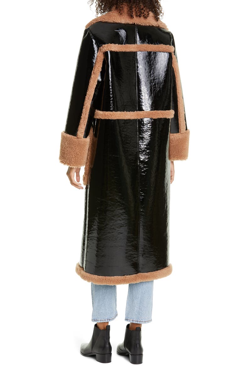 Stand Studio Aubrey Long Faux Patent Shearling Coat, Alternate, color, 