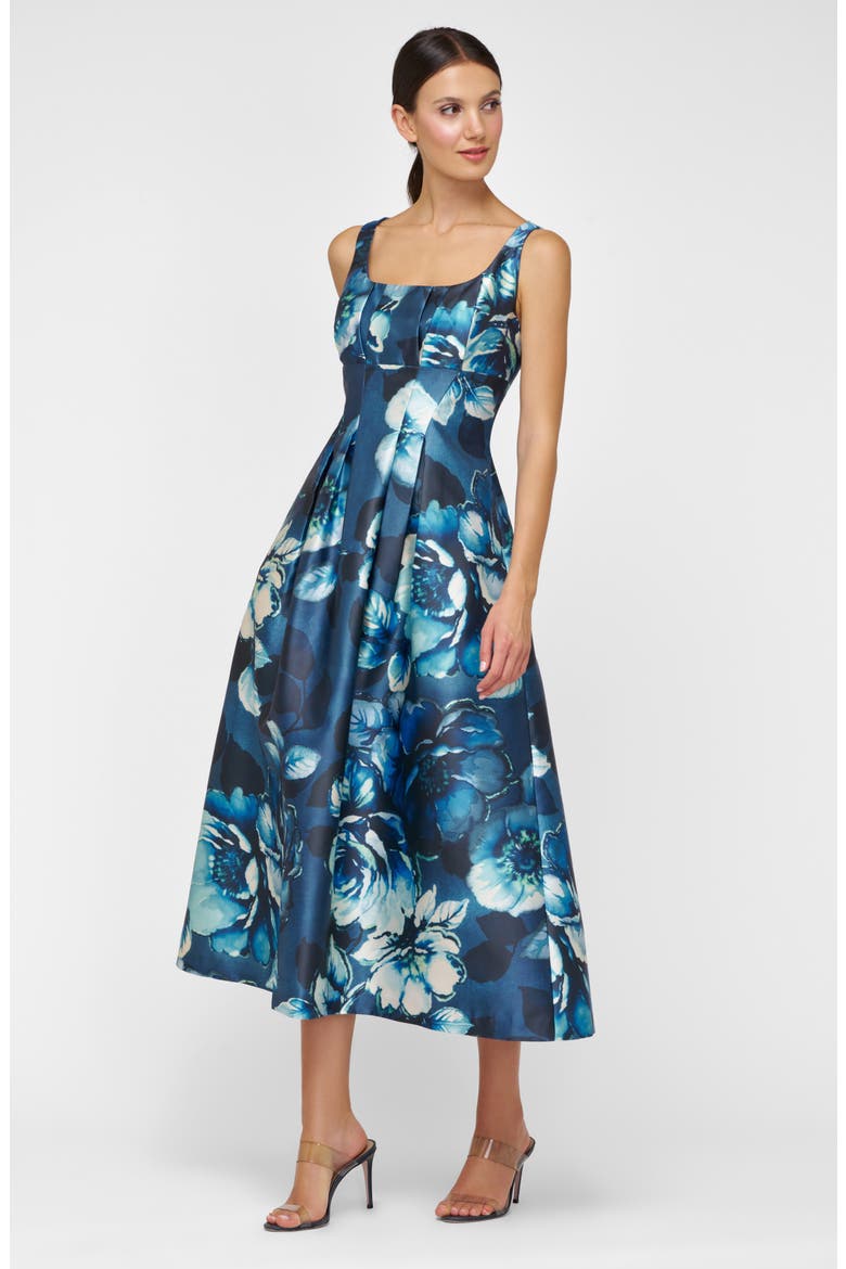 June Floral Mikado Cocktail A-Line Dress, Alternate, color, DARK INK MULTI