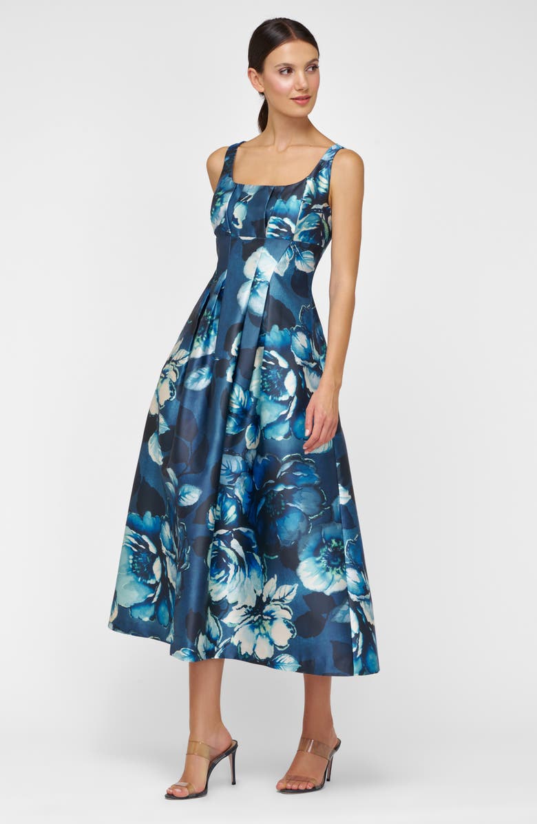 Kay Unger June Floral Mikado Cocktail A-Line Dress, Alternate, color, Dark Ink Multi