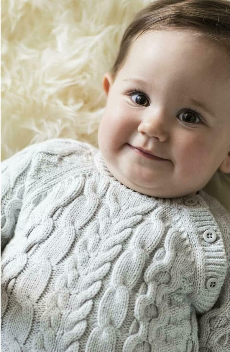 Hope & Henry Baby Cable Knit Sweater Romper, Infant, Alternate, color, Gray Heather