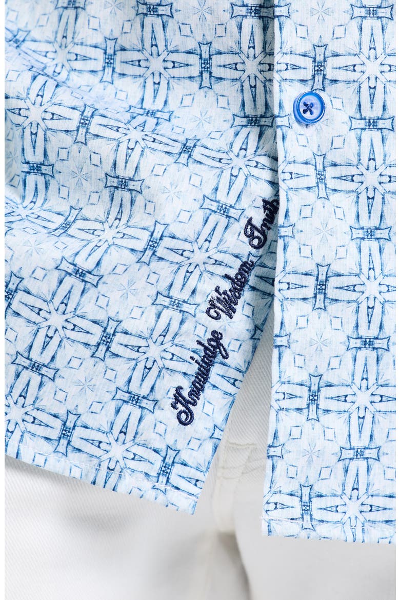 Madagascar Short Sleeve Stretch Cotton Button-Up Shirt, Alternate, color, BLUE