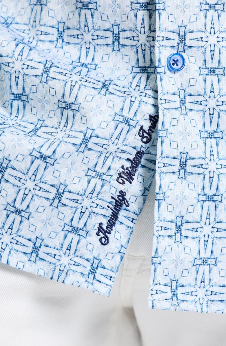 Robert Graham Madagascar Short Sleeve Stretch Cotton Button-Up Shirt, Alternate, color, Blue