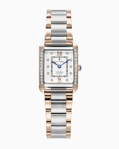 Jacques Du Manoir Emily II - 22mm, White Dial, Two-Tone Rose & Silver Stainless Steel with Crystal Accents, Rectangular Ladies Watch