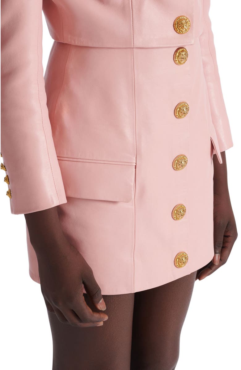 Balmain Short lambskin skirt with buttons, Alternate, color, Pink