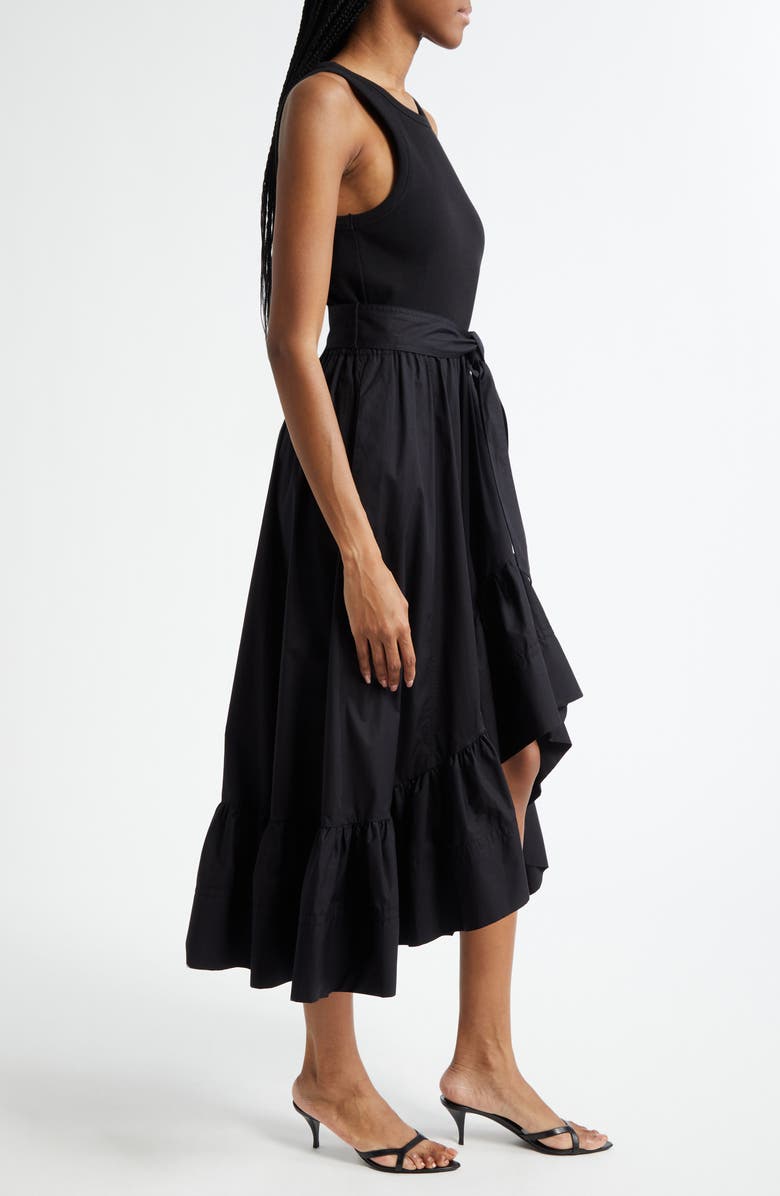 Cinq à Sept Zayla Mixed Media Ruffle Midi Dress, Alternate, color, Black