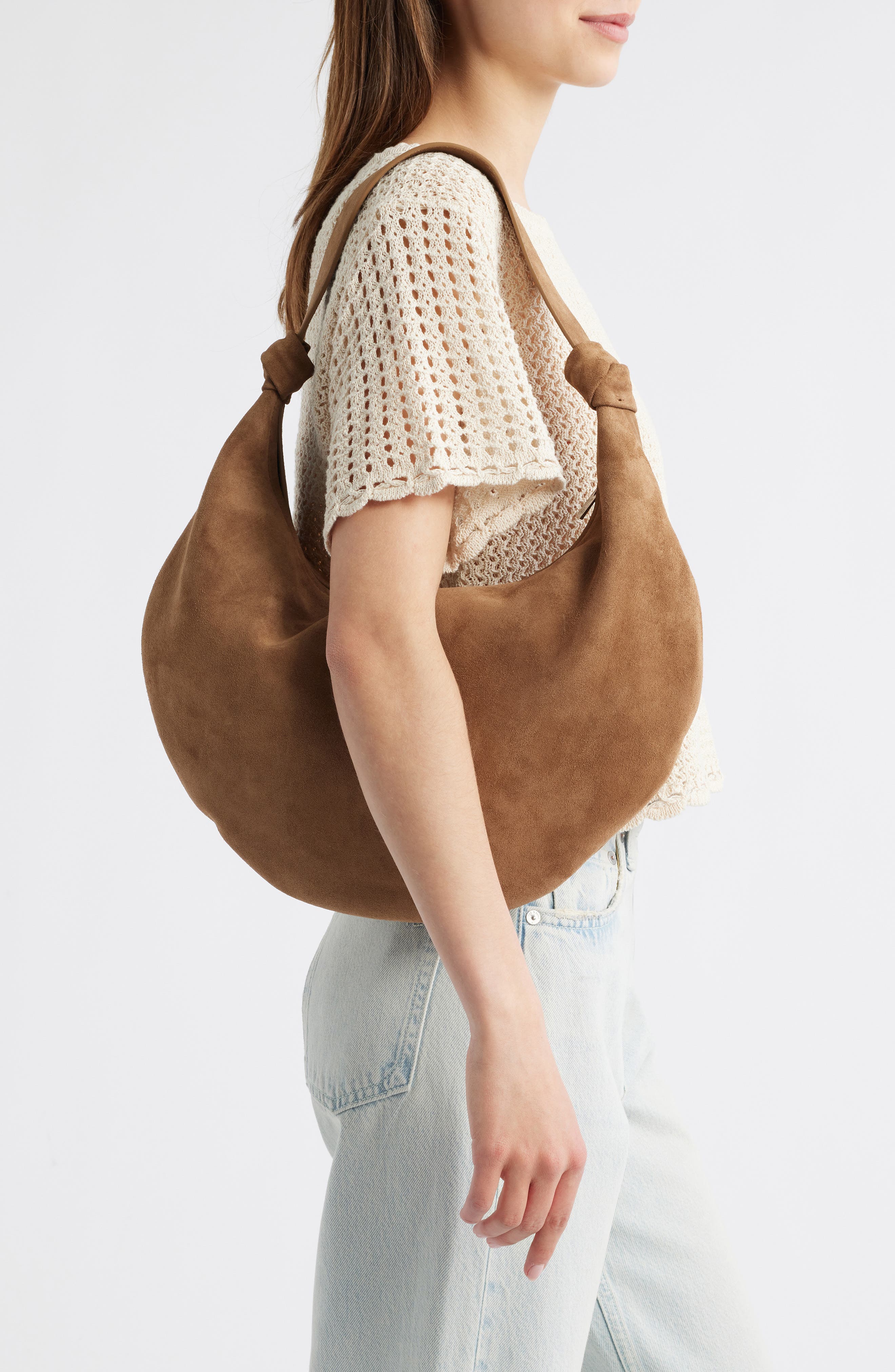 Rhea Suede Hobo Bag, Alternate, color, FARRO SUEDE