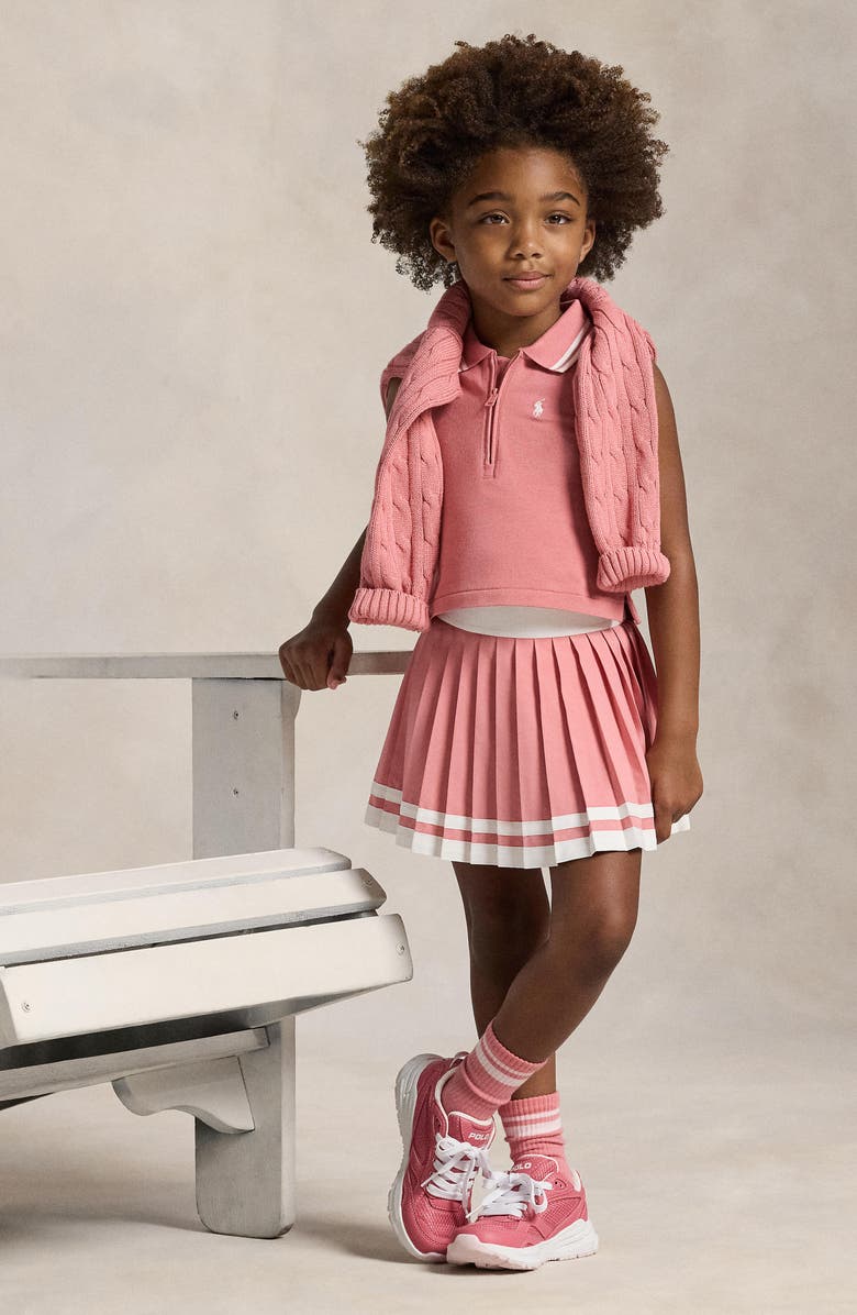 Polo Ralph Lauren Kids' Stretch Mesh Half Zip Sleeveless Polo, Alternate, color, Desert Rose