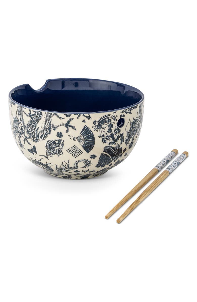 Core Home Ramen Noodle Bowl & Chopsticks Set, Alternate, color, Blue Dragon
