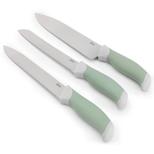 Oster Linbergh 14 Piece Stainless Steel Cutlery And Cutting Board Set In Green With Soft-grip Handles In Green