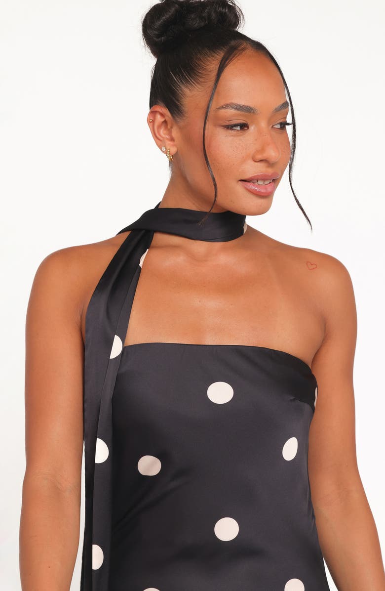 Petal & Pup Jutta Strapless Dress & Scarf Set, Alternate, color, Black Polka Dot