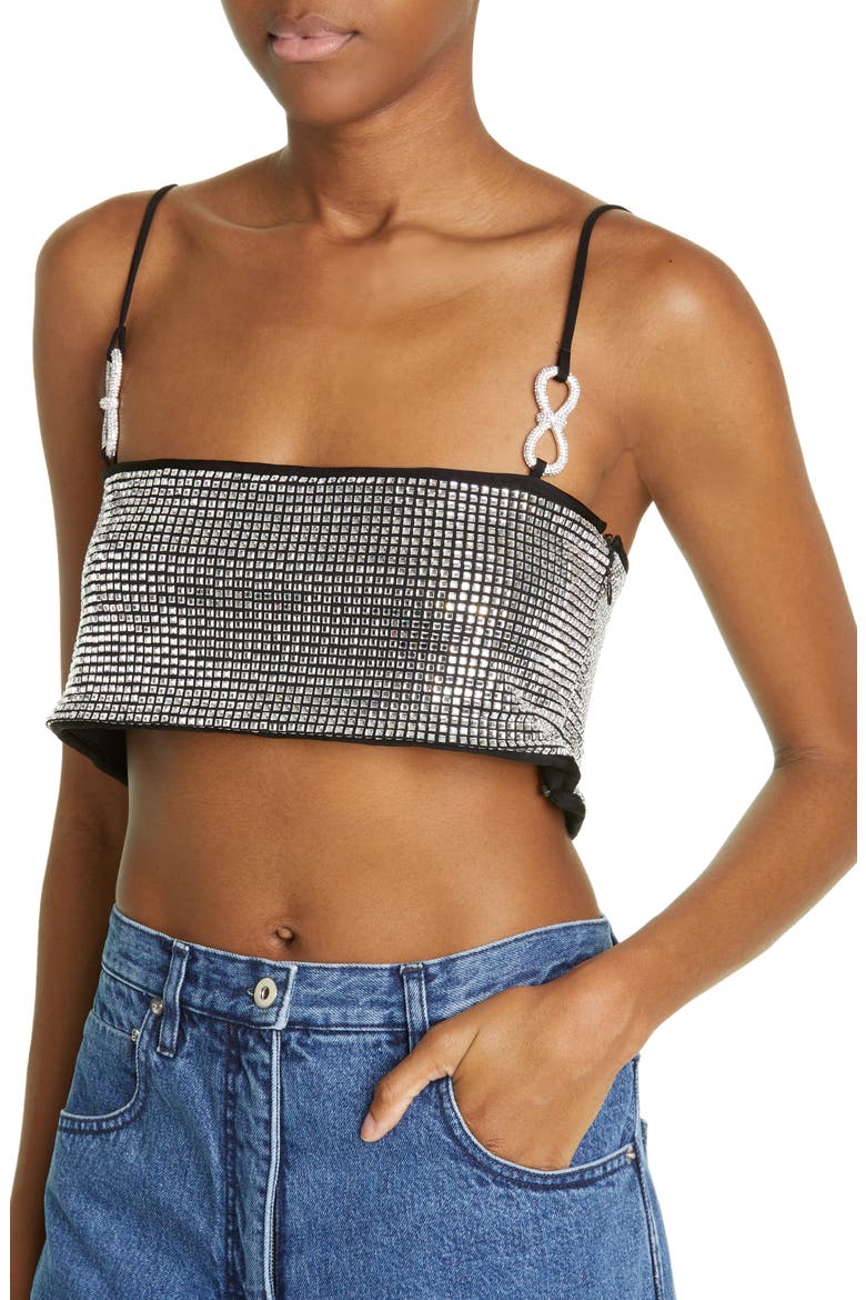 Crystal Mesh Crop Top, Alternate, color, SILVER