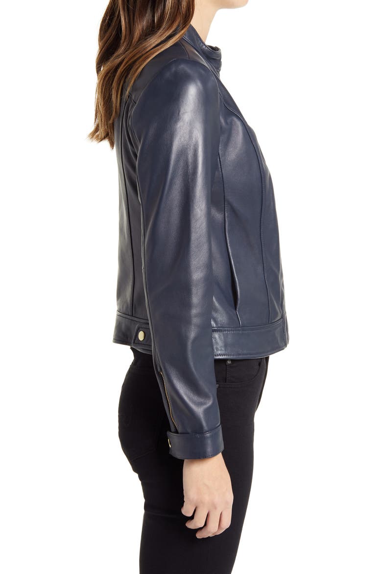 Lambskin Leather Jacket, Alternate, color, NAVY