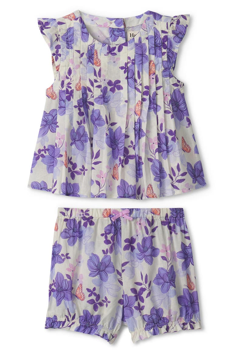 Painted Magnolias Pintuck Top & Bubble Shorts Set, Main, color, CAMI LACE