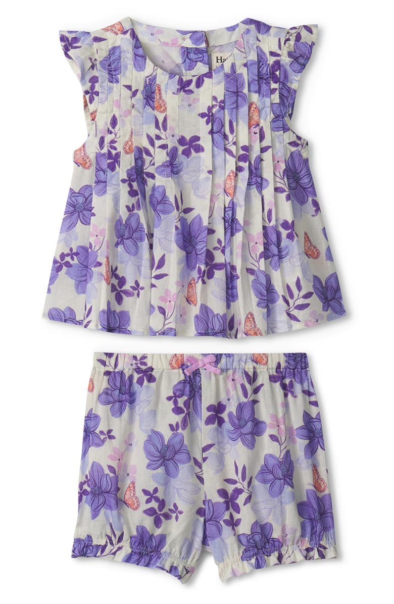 Hatley Painted Magnolias Pintuck Top & Bubble Shorts Set, Main, color, Cami Lace