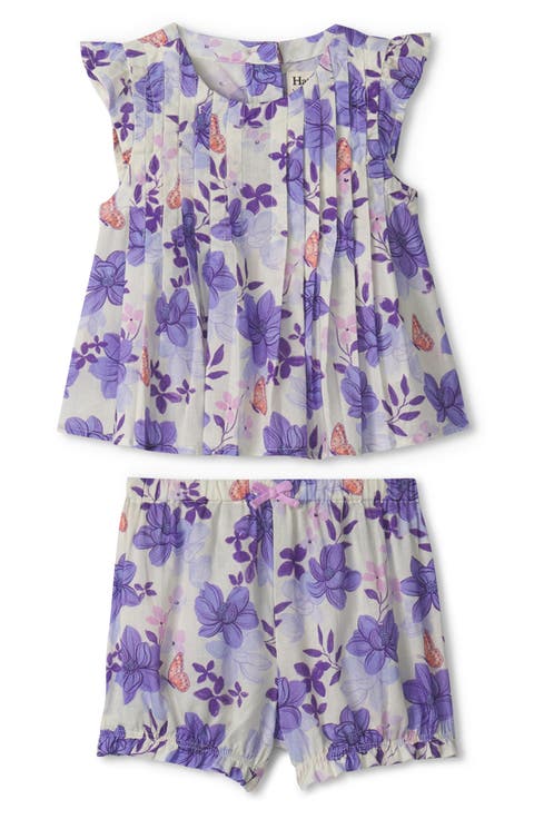 Painted Magnolias Pintuck Top & Bubble Shorts Set (Baby)