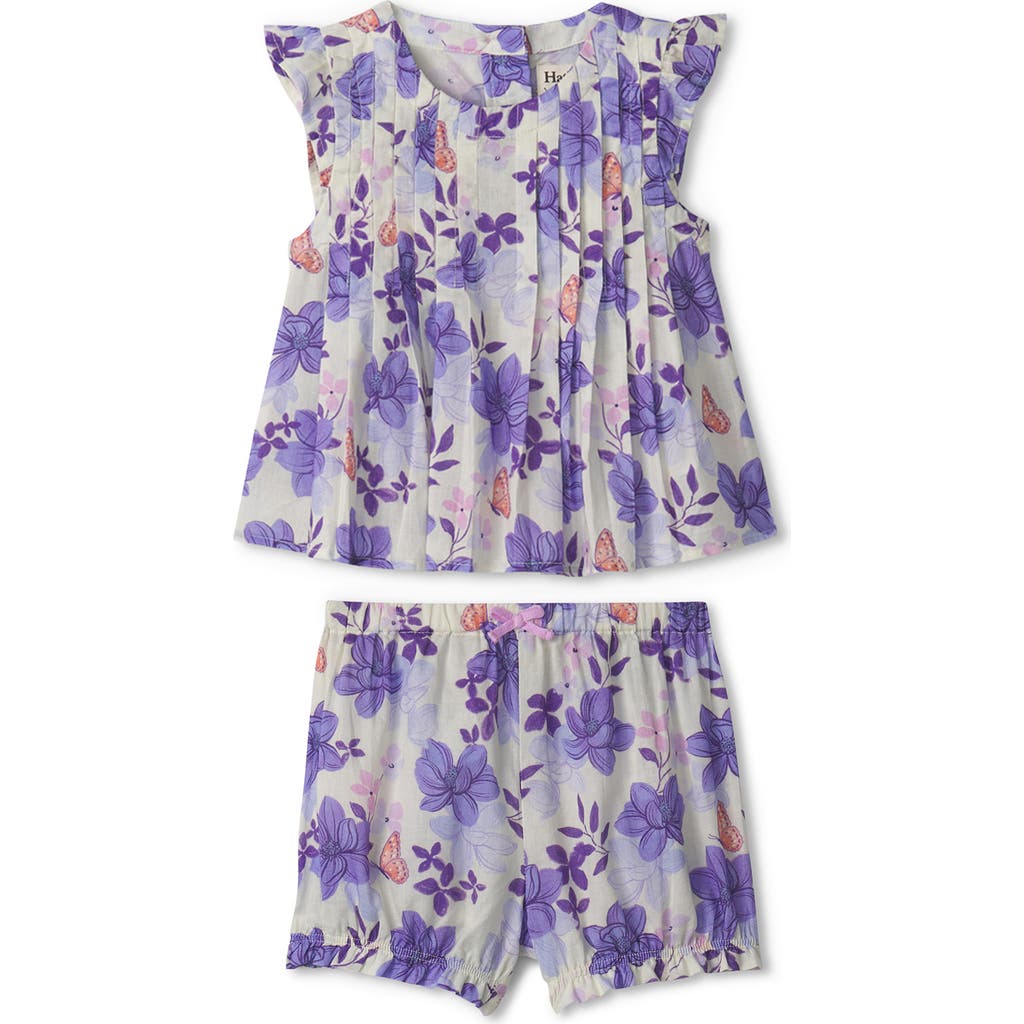 Hatley Painted Magnolias Pintuck Top & Bubble Shorts Set In Cami Lace
