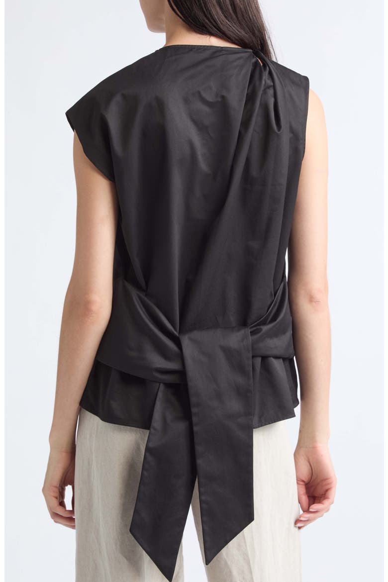 Sculptural Asymmetric Cotton Sateen Top, Alternate, color, BLACK