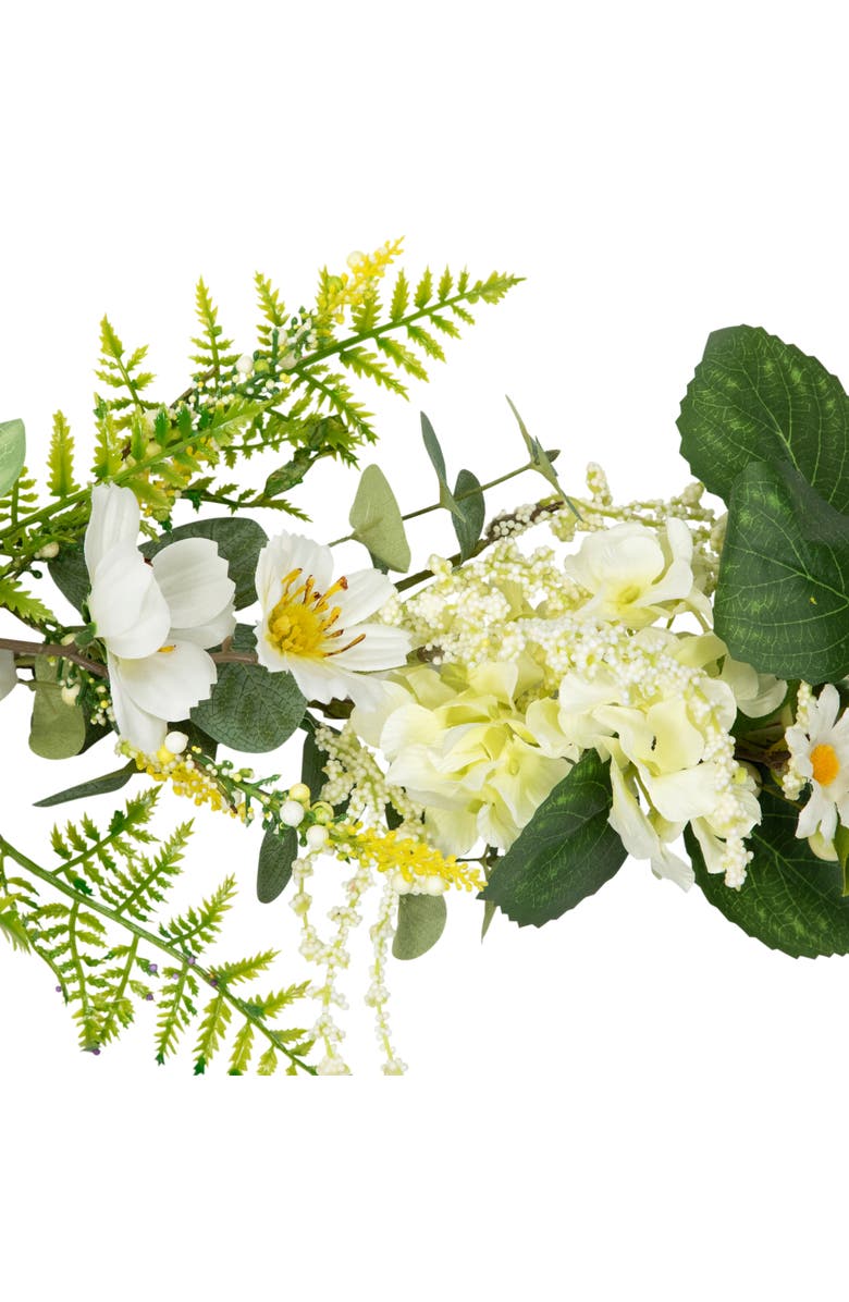 Northlight Hydrangea and Eucalyptus Artificial Floral Spring Garland - 5', Alternate, color, White