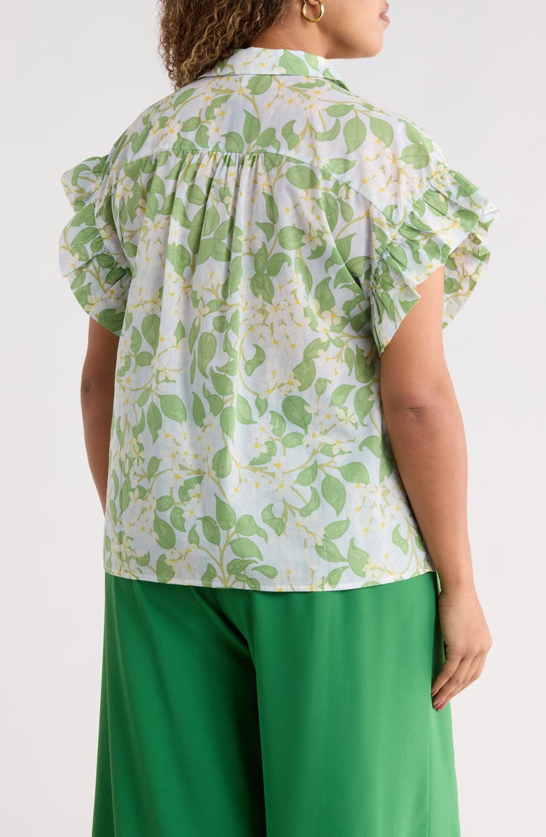 SUGARLIPS Kiany Floral Ina Short Sleeve Button-Up Shirt, Alternate, color, Light Blue Green