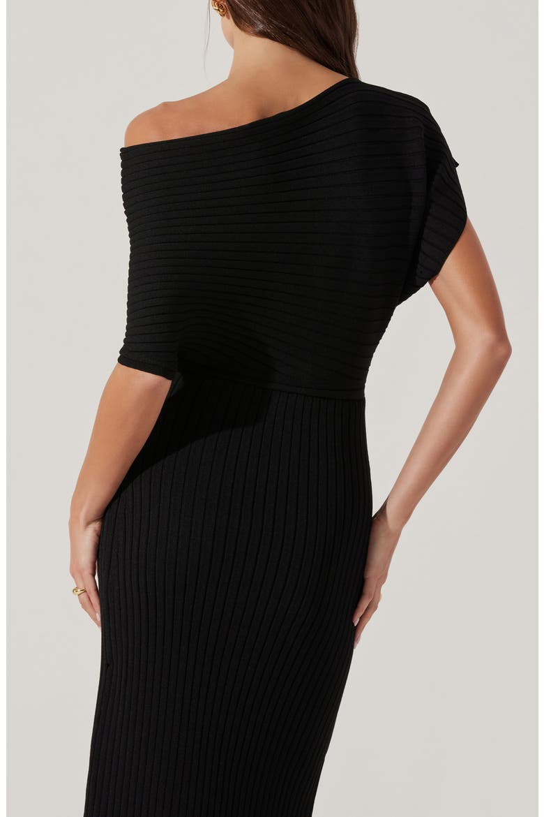 One-Shoulder Wide Rib Sweater Dress, Alternate, color, BLACK