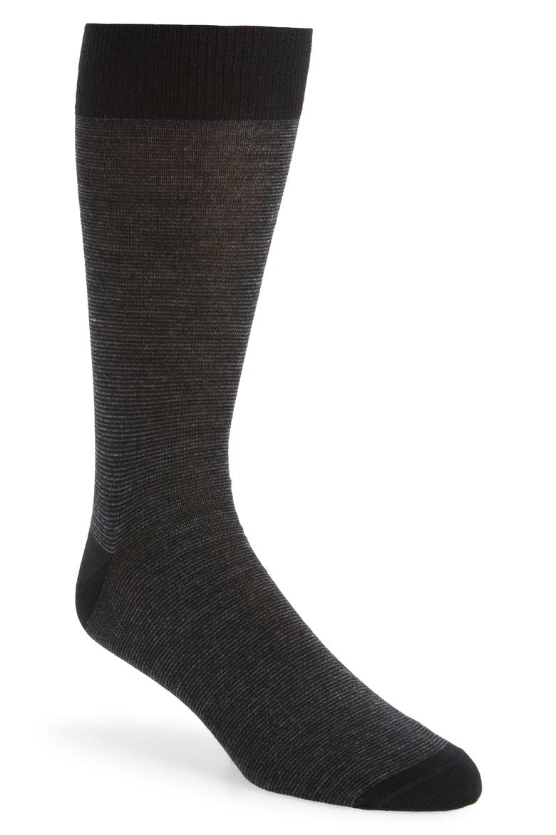 Stripe Merino Wool Blend Dress Socks, Main, color, BLACK