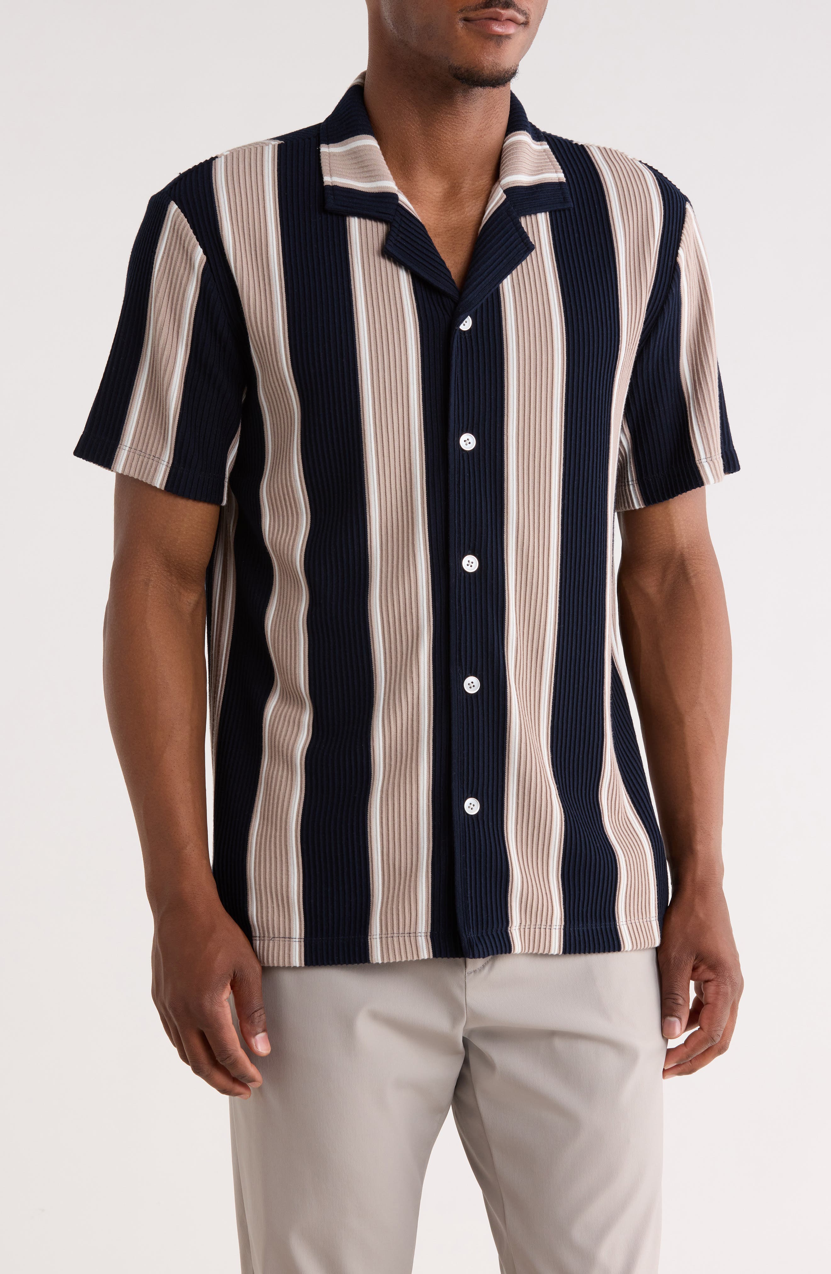 Textured Stripe Camp Shirt