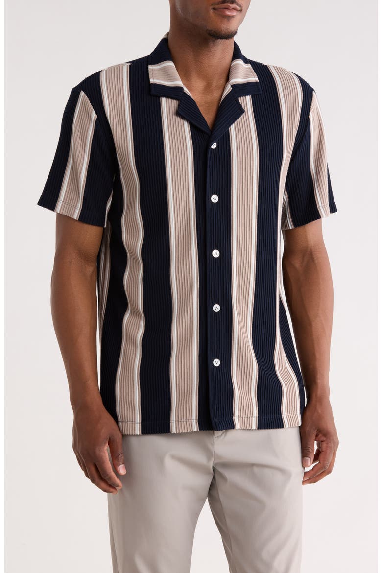 Textured Stripe Camp Shirt, Main, color, NAVY/ TAUPE/ WHITE
