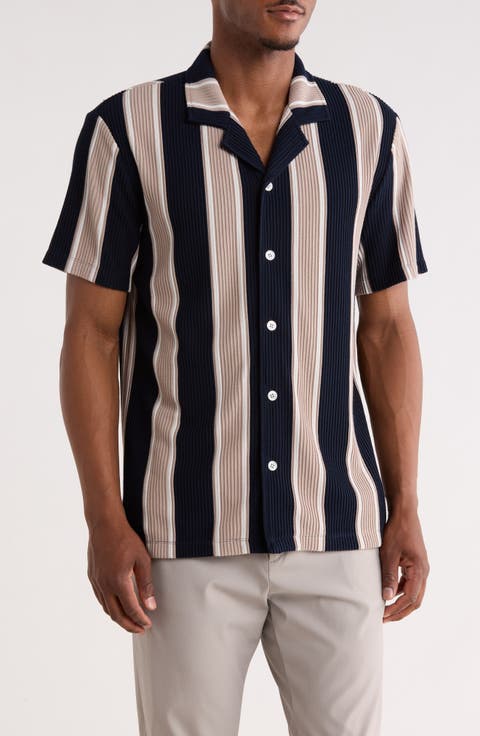 Textured Stripe Camp Shirt